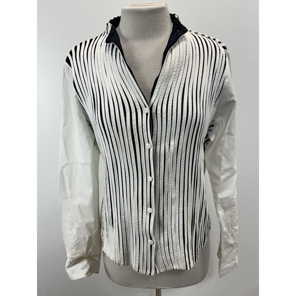Vtg Obstinee Textured Jacket Women's 14 White Black Made In USA Retro Pleated
